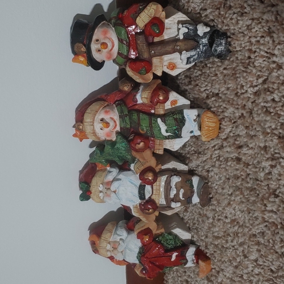FOUR Christmas holiday figurines. Santa Claus Snowman stocking shelf decorations - Picture 2 of 16